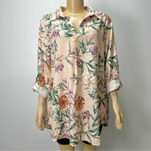 Cynthia Rowley Floral Tunic - Cream‎ and Green Size 1X
